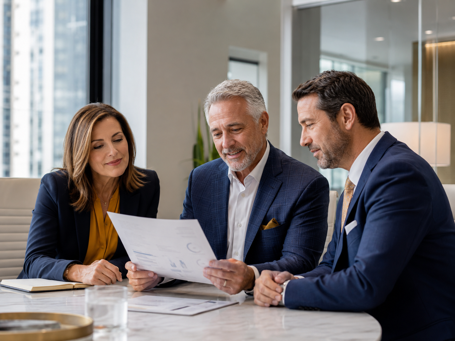 Business professionals reviewing a growth strategy together
